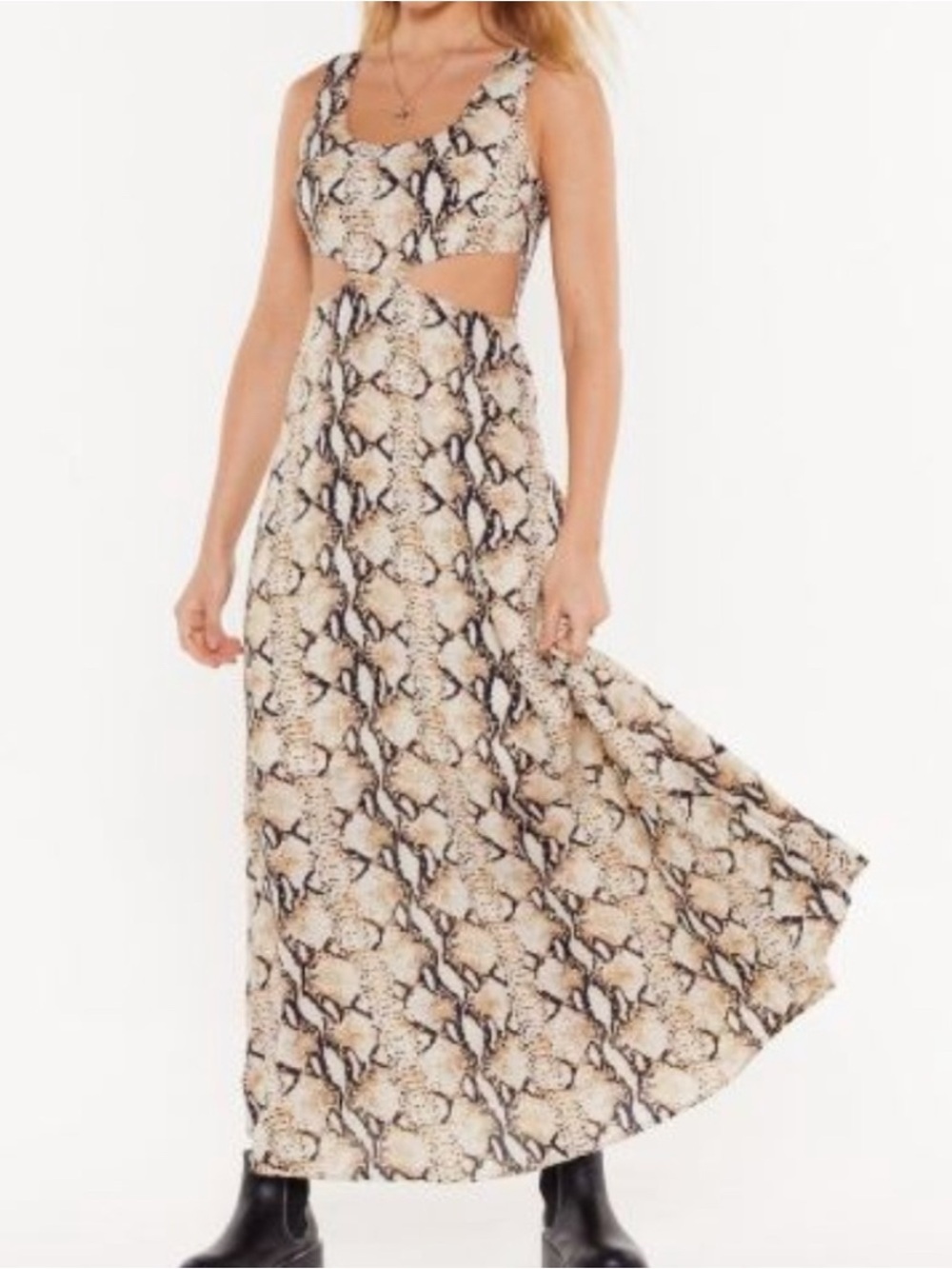 Nasty Gal Beige Snake-Print Cutout Maxi Dress